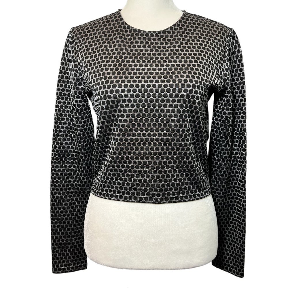 Perfect! Theory Gray & Black Dot Body Conscious Long Sleeve Shirt Size M…
